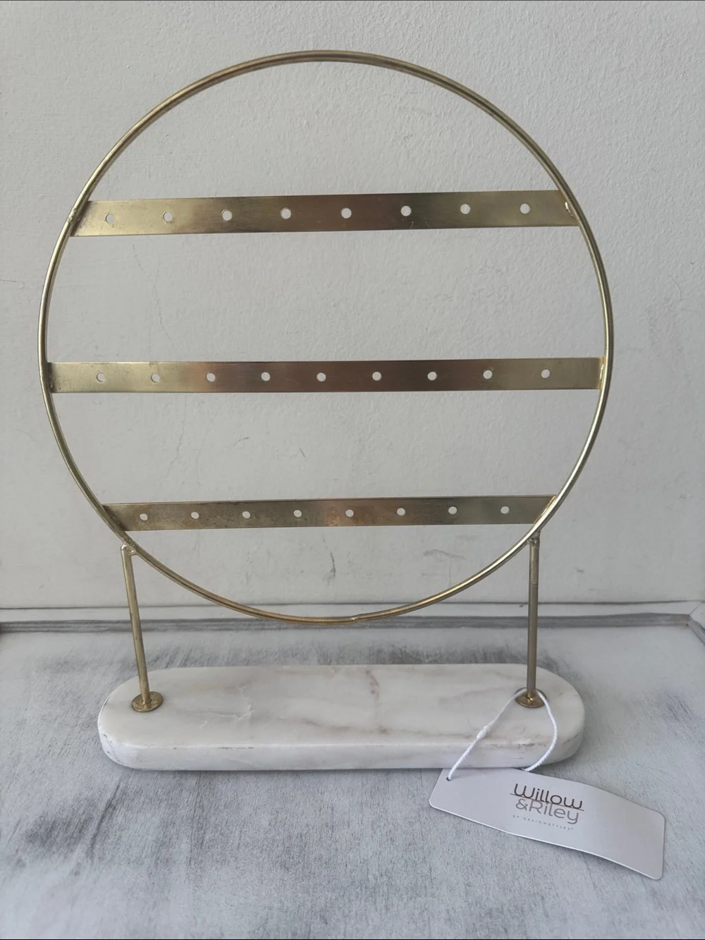 Willow & Riley Gold Tone Metal Earring Display Stand W Marble base